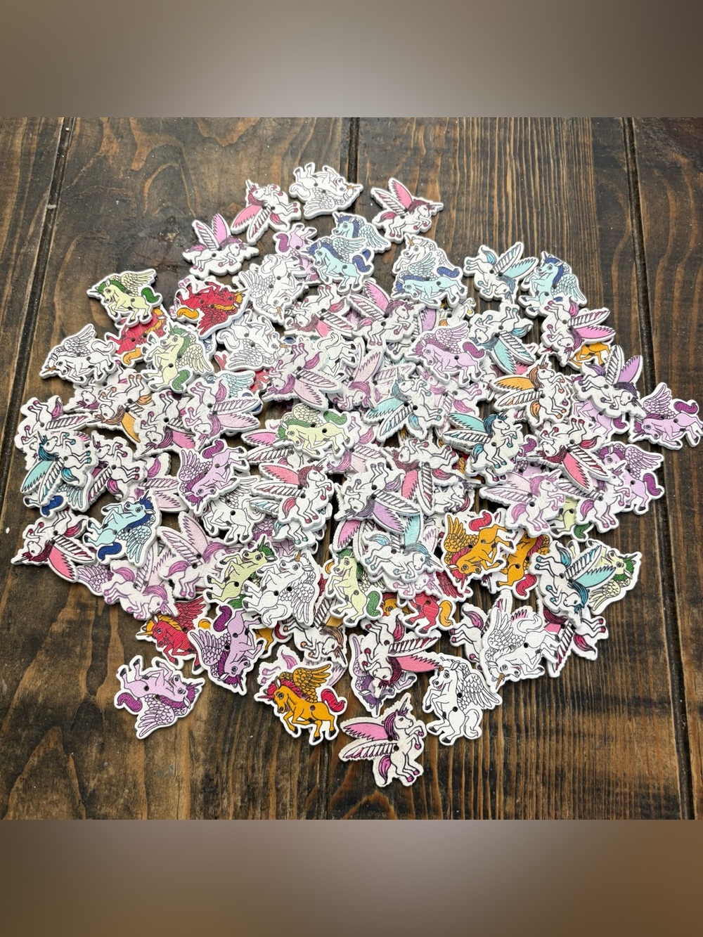 Lot Colorful Pegasus Unicorn Two Hole Wooden Buttons
